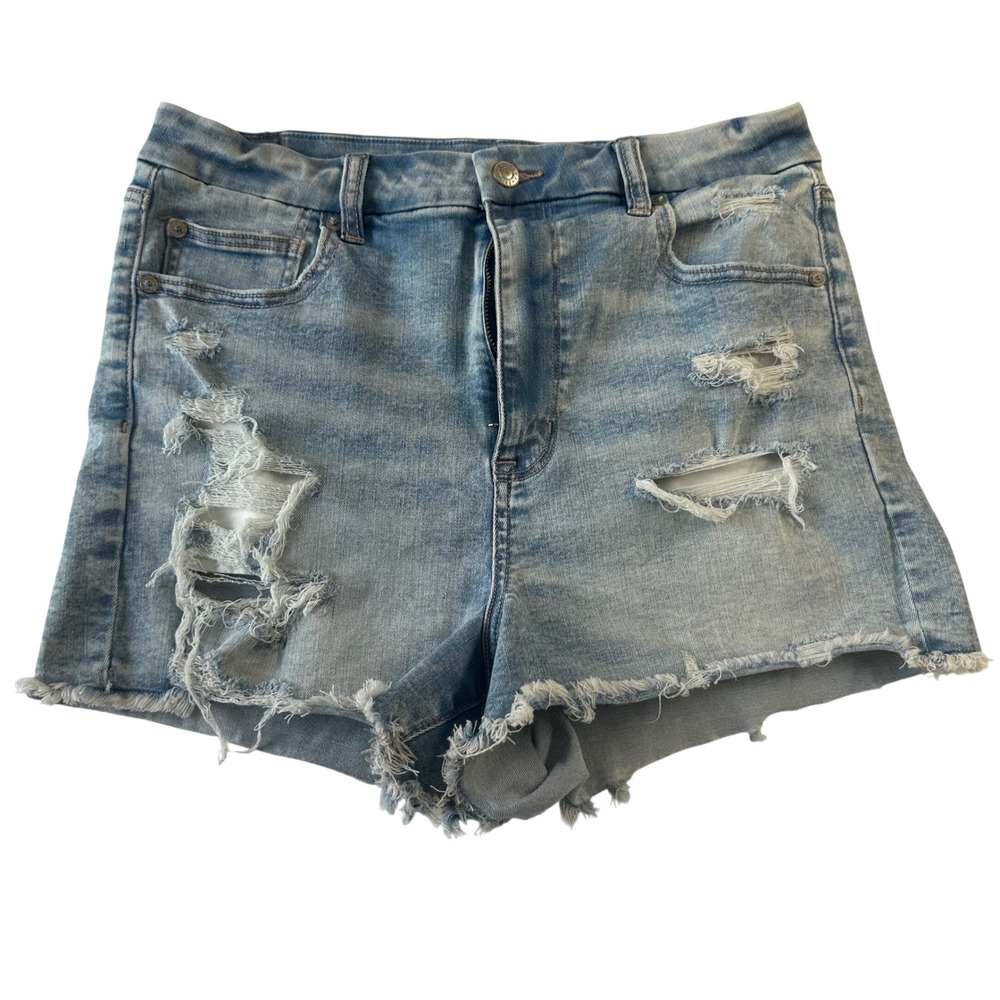 American Eagle Next Level Stretch Distressed High Waisted Denim Shorts Size 12